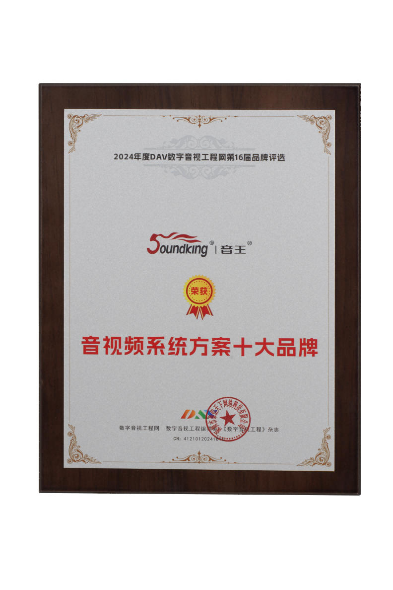 喜訊再傳！音王榮耀加冕DAV 2024年度音視頻系統(tǒng)方案十大品牌獎項(xiàng)